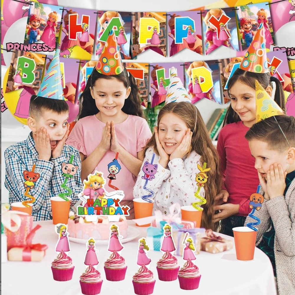 Princess Peach theme Birthday supply decorations